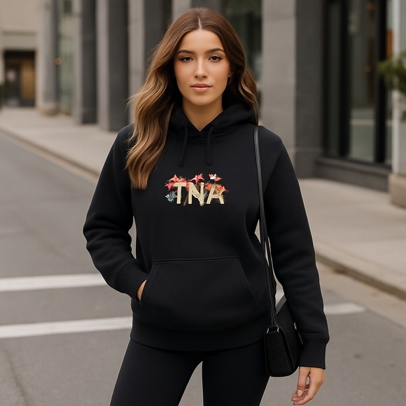 Rare TNA Floral Embroidered Black Hoodie S/M - Picture 2 of 11